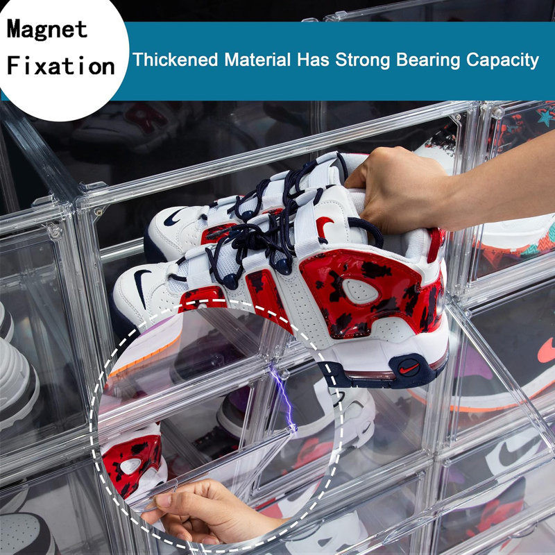 Clear Acrylic Plastic Shoe Boxes With Lids, Stackable And Foldable Drop Front Shoe Storage Containers For Space-Saving Organization