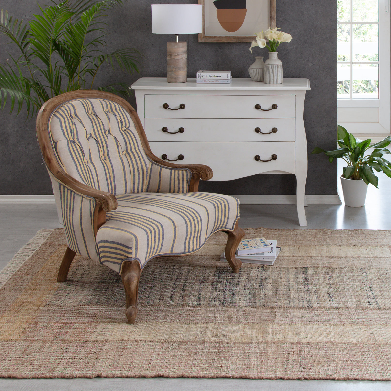 Misty Brown Ivory Geometric Jute Rug, Rectangle 8' x 10'