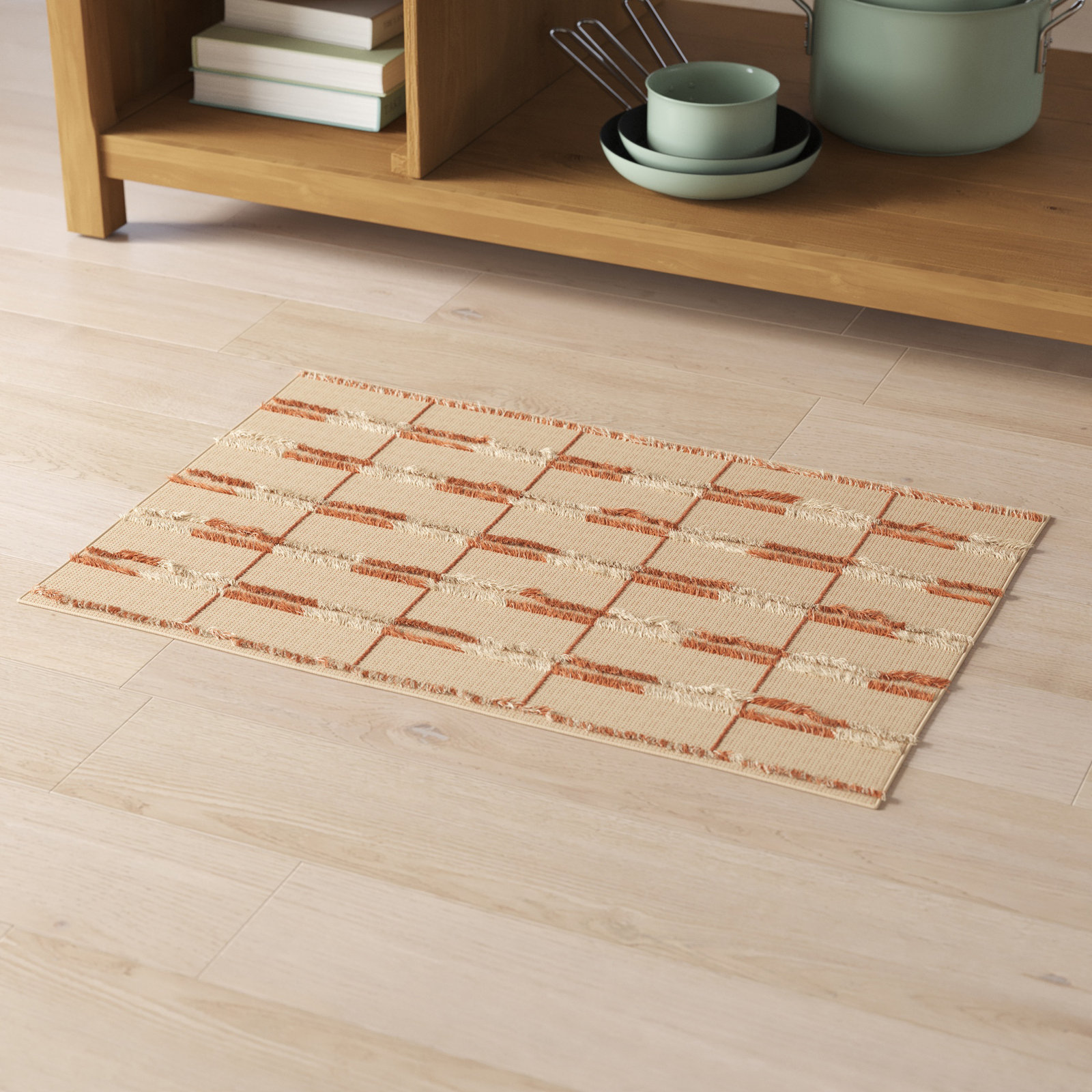 Celia Brown Hand-Woven Striped Wool Rug, Rectangle 2' x 3'