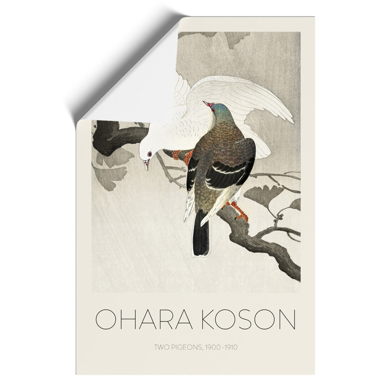 Two Pigeons on a Branch Print by Ohara Koson - Frameless Print, 30cm H x 21cm Wx 0.1cm D