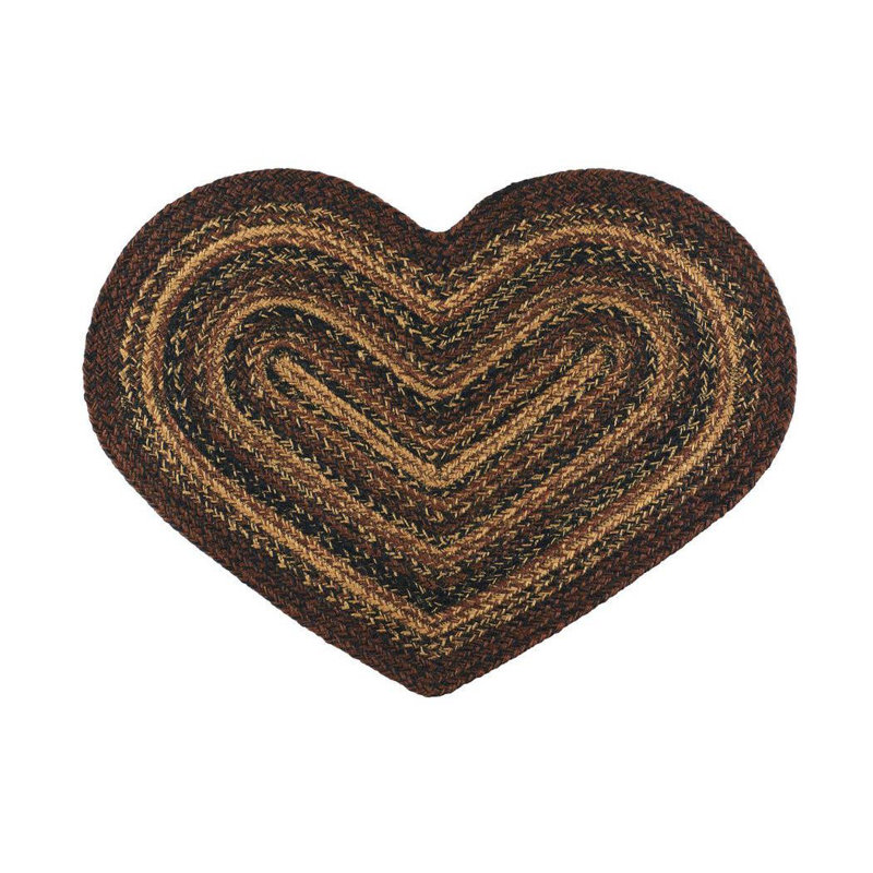 Heart-Shaped Black and Brown Braided Jute Area Rug