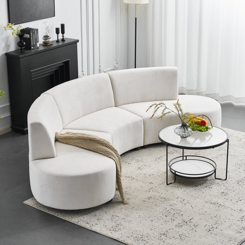 Cirrus Mid-century Modern Chenille Curved Sectional Sofa with Sculpted Cloud Silhouette, 116.5''W x 53.5'' D x 30.7''H