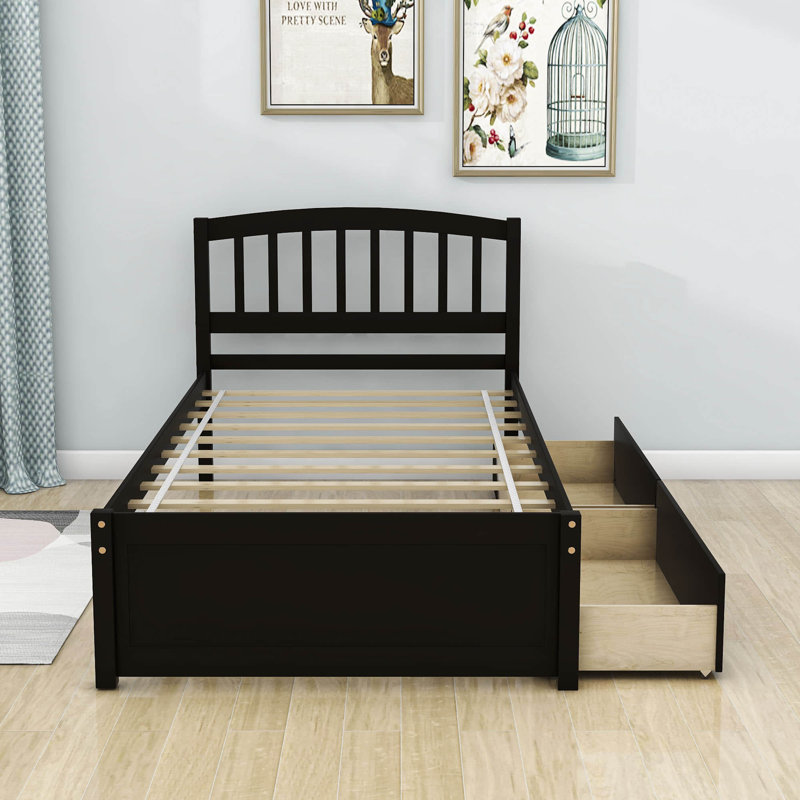 Lit plateforme simple avec tiroirs Eljay, Espresso