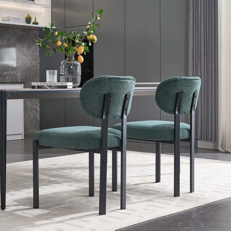 Chaises de salle à manger rembourrées en métal noir Boucle, Vert antique