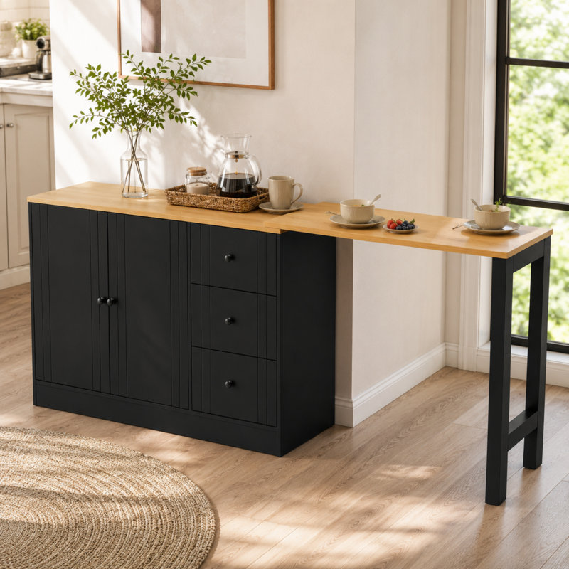 Buffet avec rangement extensible en panneau de fibres à densité moyenne pour table de salon