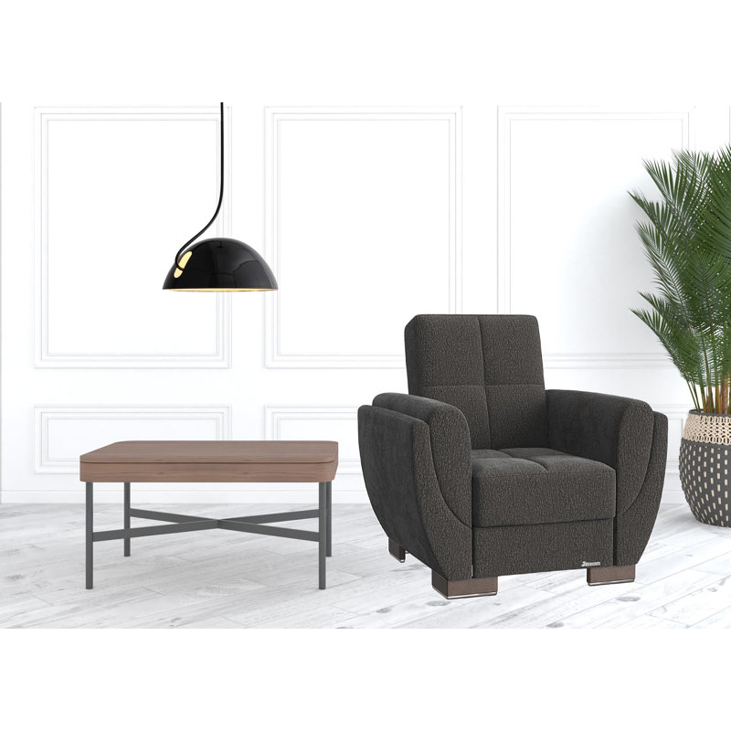 Jaliah Fabric Upholstered Convertible 3-in-1 Sleeper Arm Chair With Storage, Black Chenille