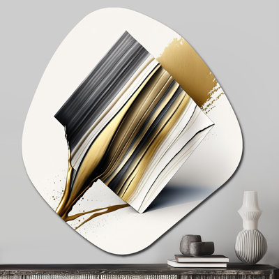 «Black and Gold Cubic Expression IX», art mural cubique abstrait asymétrique, reproduction de sculpture murale en métal de forme unique