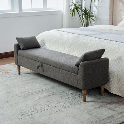 66"W Upholstered Storage Bench End of Bed with Pillows