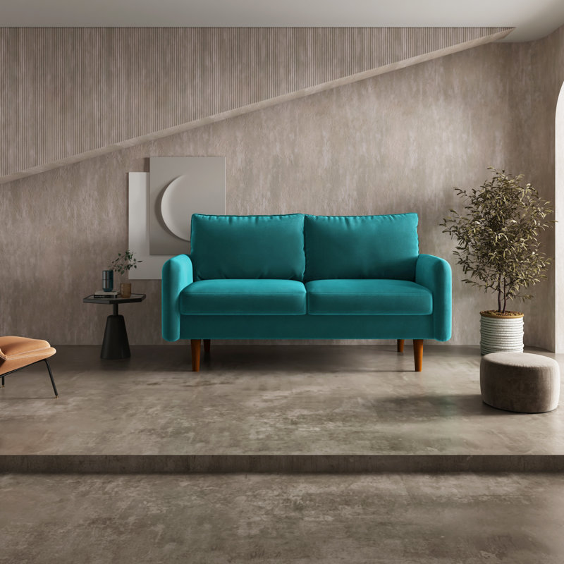 Anacapa 58" Velvet Round Arm Sofa Loveseat, Dark Cyan Velvet