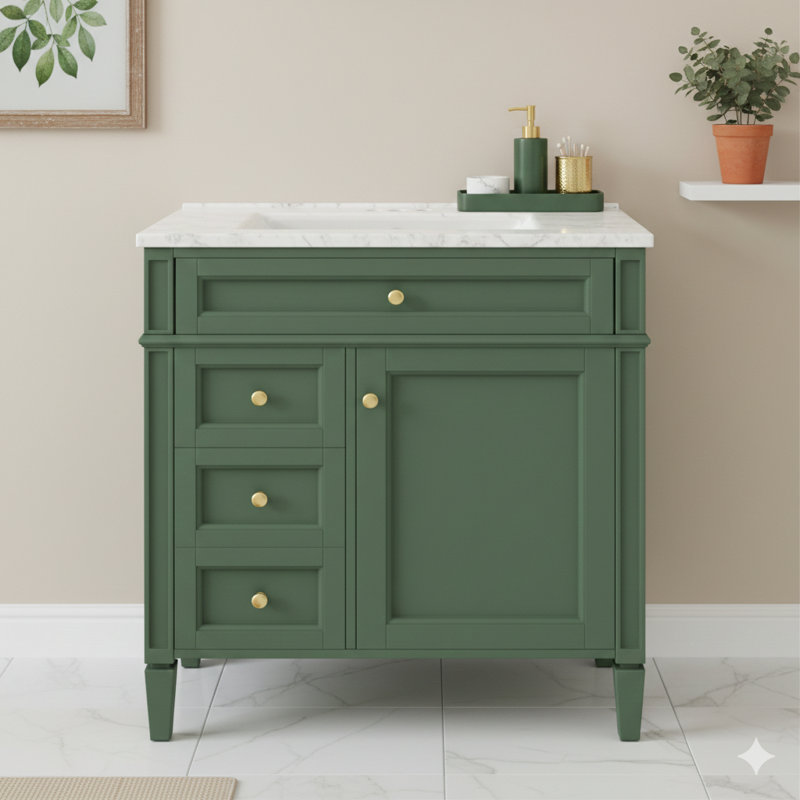 Meuble-lavabo moderne de 30 po avec lavabo à montage sur le dessus, armoire de rangement moderne avec deux tiroirs et un plateau basculant, meuble-lavabo simple