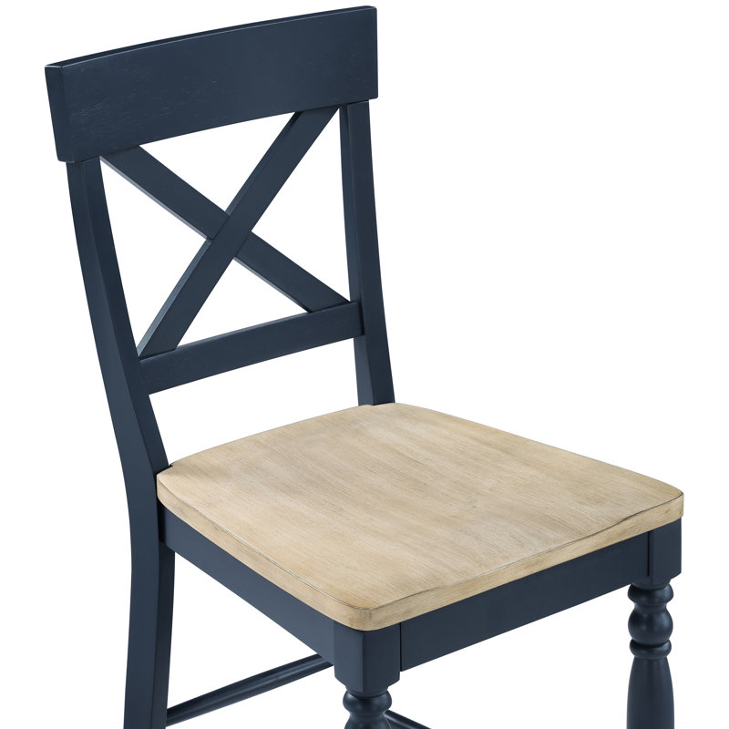 Chaise de comptoir en bois massif Darcy, Bleu minuit