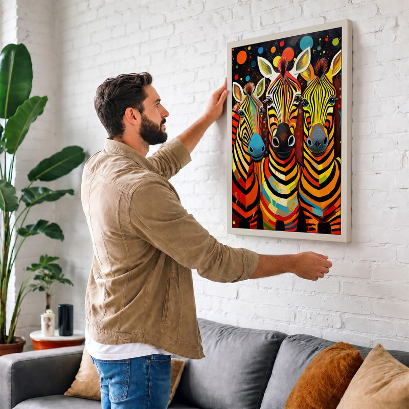 Three Zebras United Geometric - Print, 24x16 - 61.0 x 40.6 cm, Black Border