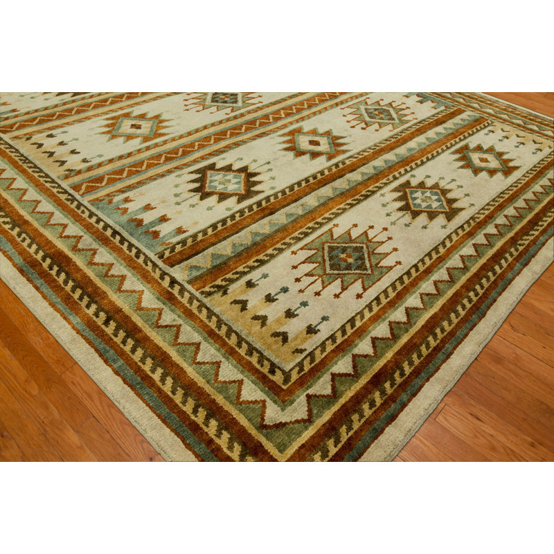 Tapis ivoire en laine noué à la main Kintla Southwestern, Rectangle 6 pi x 9 pi