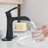 Contemporary Bathroom Waterfall Faucet With Deck Plate, Black, Pop Up Drain, Supply Lines, One Handle , Geometric Form, Cartridge Valve Type Plate Faucet, Shape, Side Function