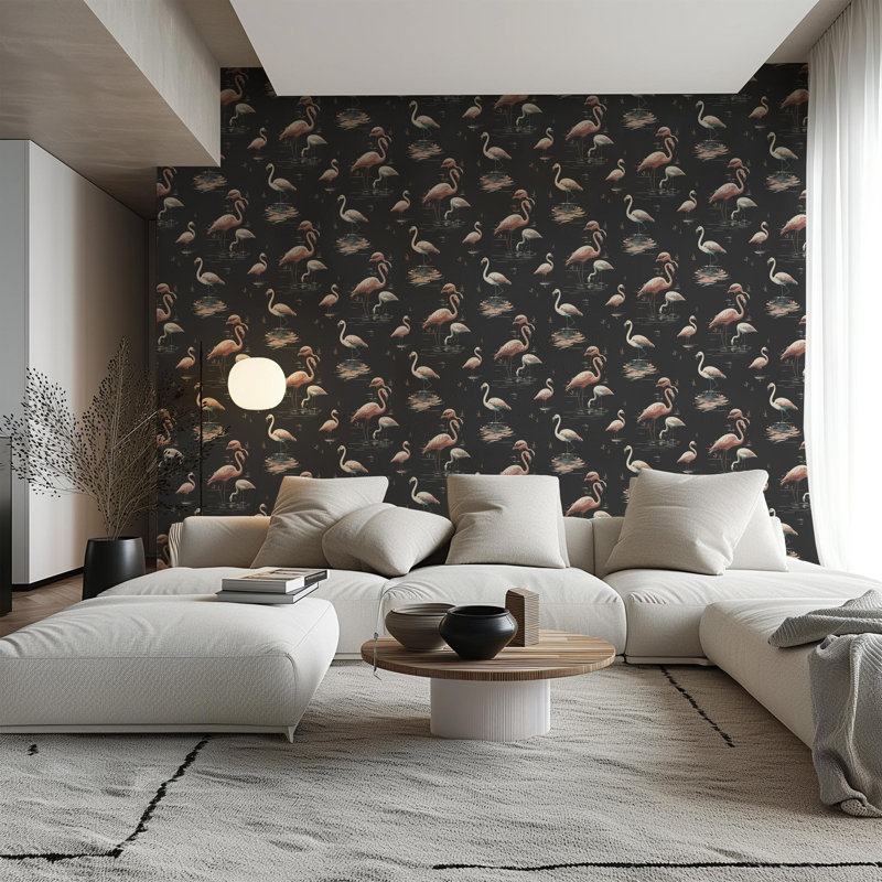 Flamingo - Wallpaper, Black, Self-adhesive