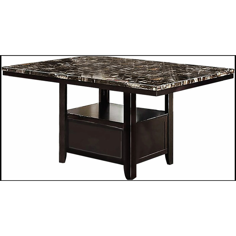 Modern Faux Marble Top Dining Table with Shelve Storage Base, Birch Wood and MDF Construction for Durability