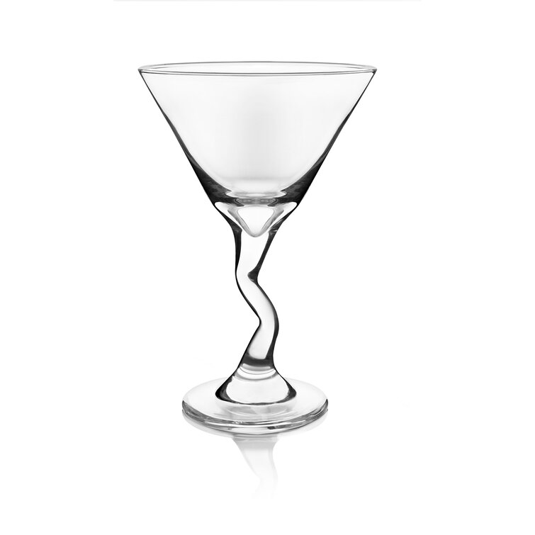 Z Stem Martini Glasses Mini Hand Blown Bent Zig Zag Stem - Set of