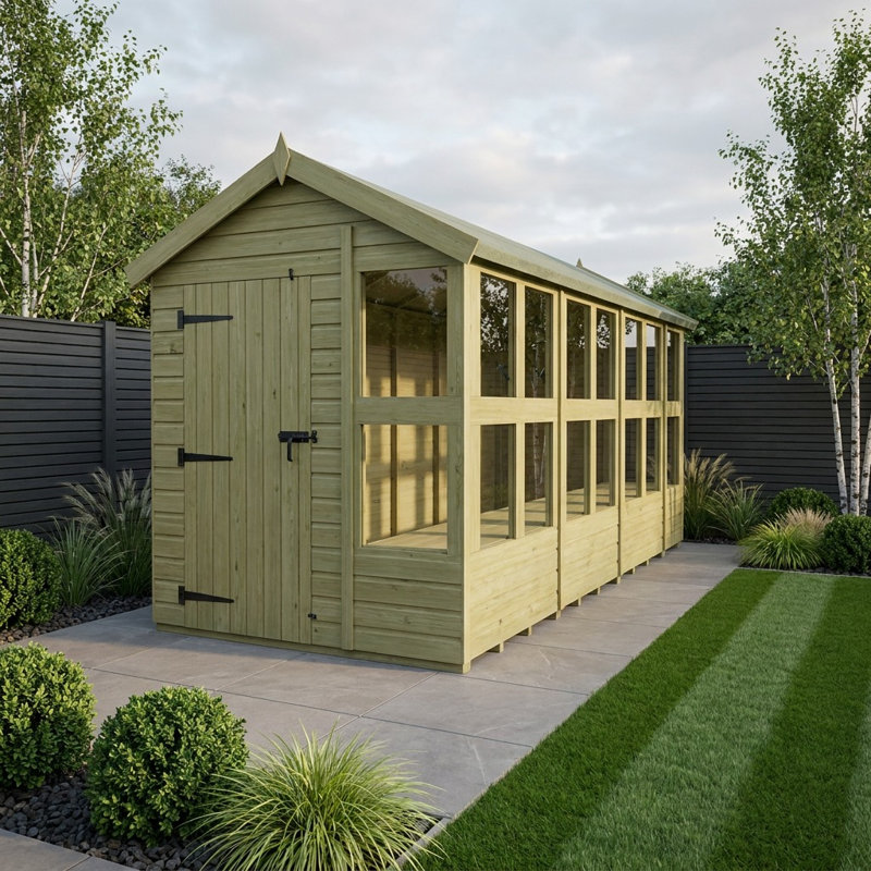 Total Sheds 14ft x 6ft Apex Potting Shed - Built-in Two-Tier Bench - Pressure Treated Timber - UK Manufactured