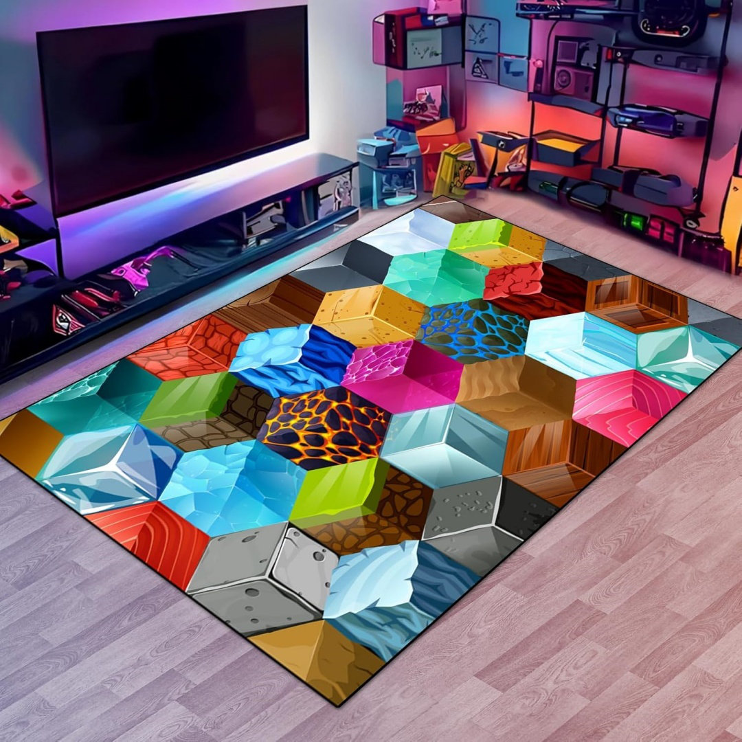 Trule Cube Block Game Rug, Teen Carpet With Ice Games Element ...