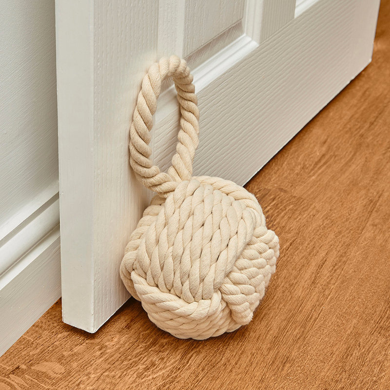 Choe Nautical Rope Knot Weighted Fabric Door Stop, Tan