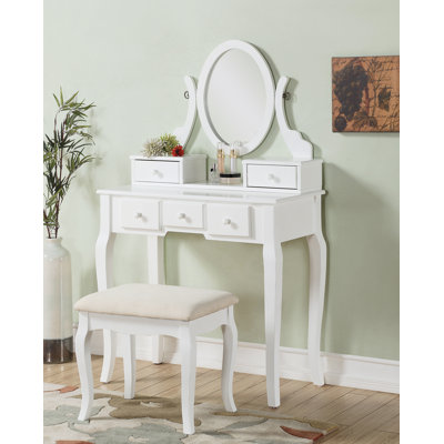 Ensemble coiffeuse et tabouret en bois