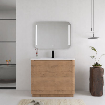 Meuble-lavabo autoportant de 40 pouces avec lavabo en céramique et portes à fermeture en douceur