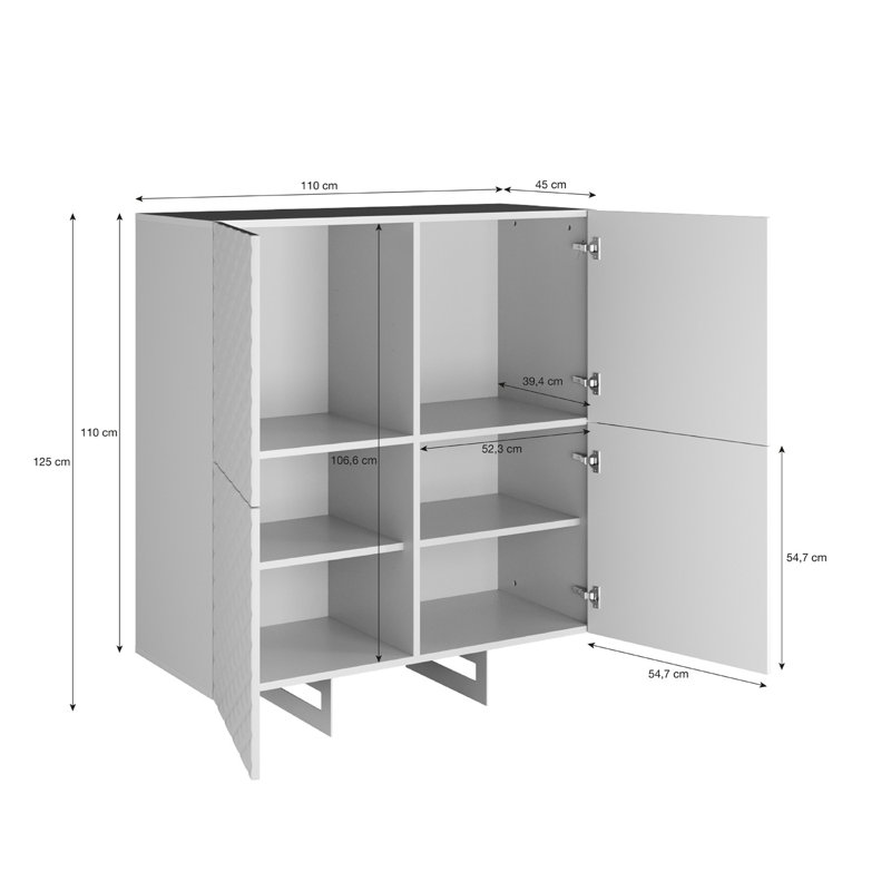 Barbados 110cm Sideboard, White/Concrete