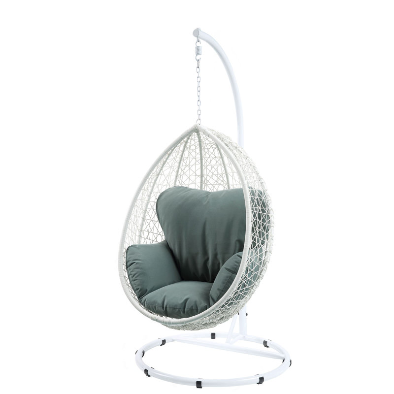 Steel Outdoor Dining Side Chair with Cushions, Green, White