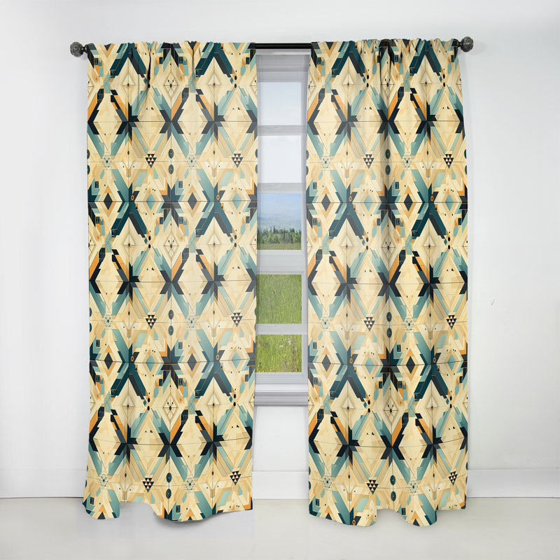 Carreaux bleu et beige Boho - Rideau abstrait - Rideau obscurcissant à formes géométriques - 1 panneau, L 52 po x L 90 po