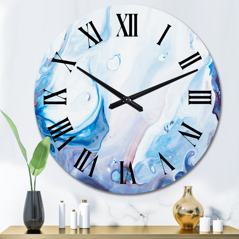 Horloge murale moderne bleu clair et rose liquide, Médium