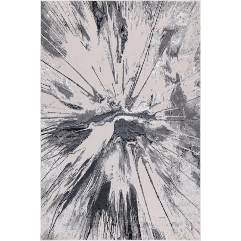 Tapis noir et gris à motif abstrait de la collection Nevada, Rectangle 2 pi x 3 pi 4 po