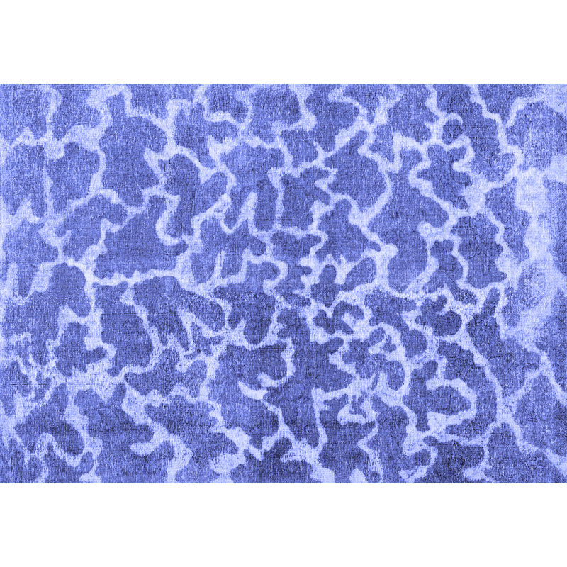 Tapis bleu / blanc en laine / polyester tissé à la machine Clayford, Rond 6 pi
