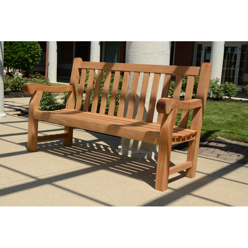 Theodore Teak Outdoor Commercial Bench, 38" H x 60" W x 28.25" D