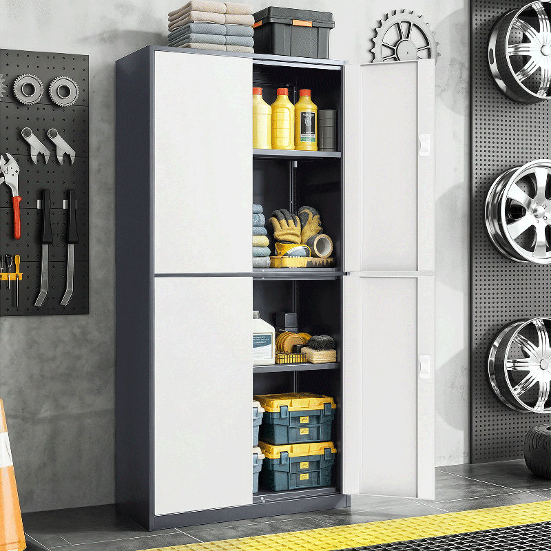 Metal Storage Cabinets With Lock, Gray/White