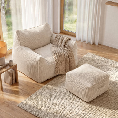 Large 320gsm Corduroy Bean Bag Lounger - Ergonomic 22kg Foam Support Floor Sofa - OEKO-TEX 