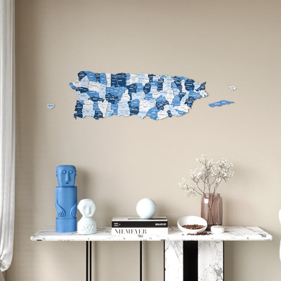 Carte murale 3D en bois de Porto Rico - Art de campagne en bois sculpté multicouche, Boricua Heritage Home Decor