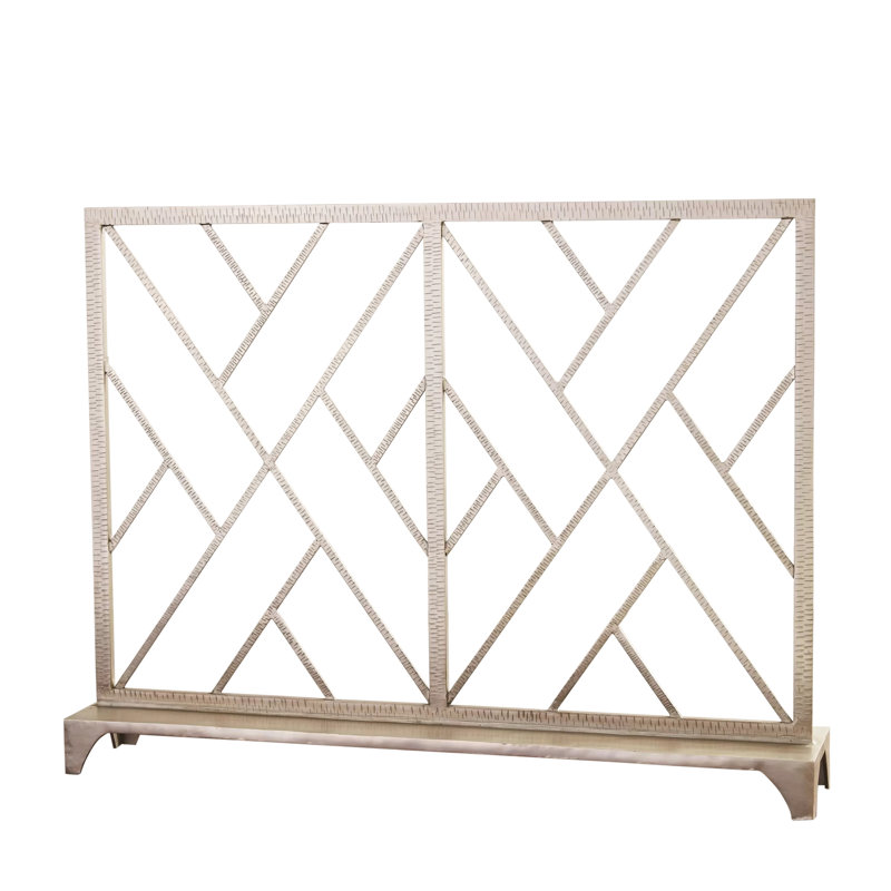 Chinoise Fret Fireplace Screen, Nickel