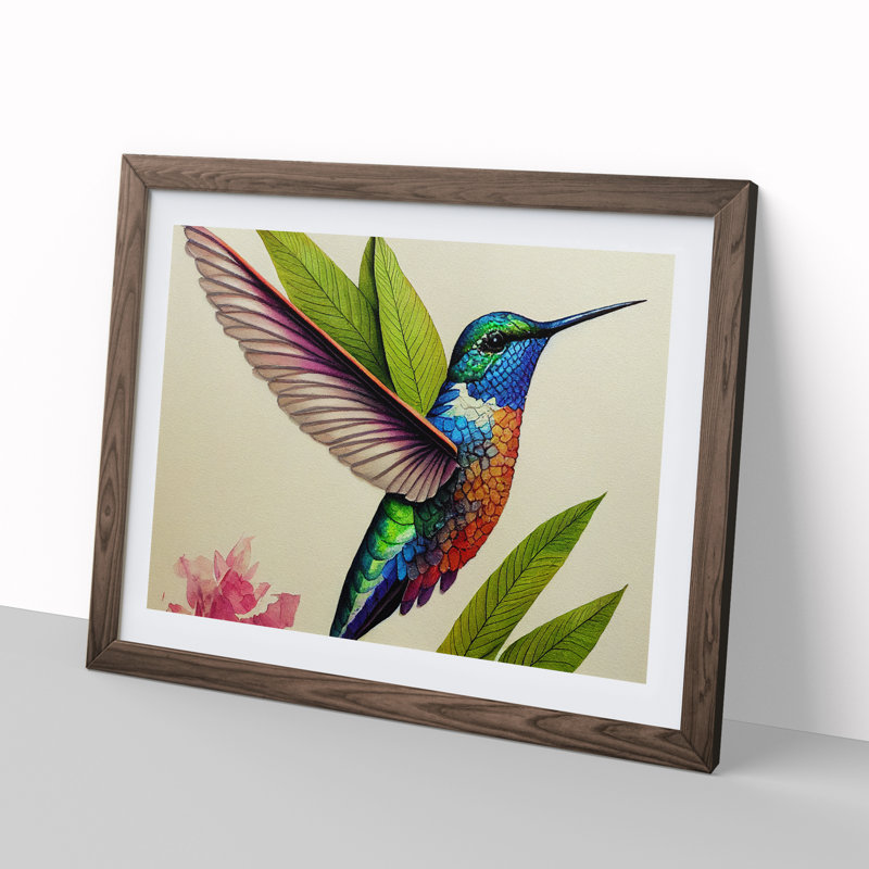 Hummingbird Vol.2 - Single Picture Frame Print, 46cm H x 64cm W x 2cm D, Walnut