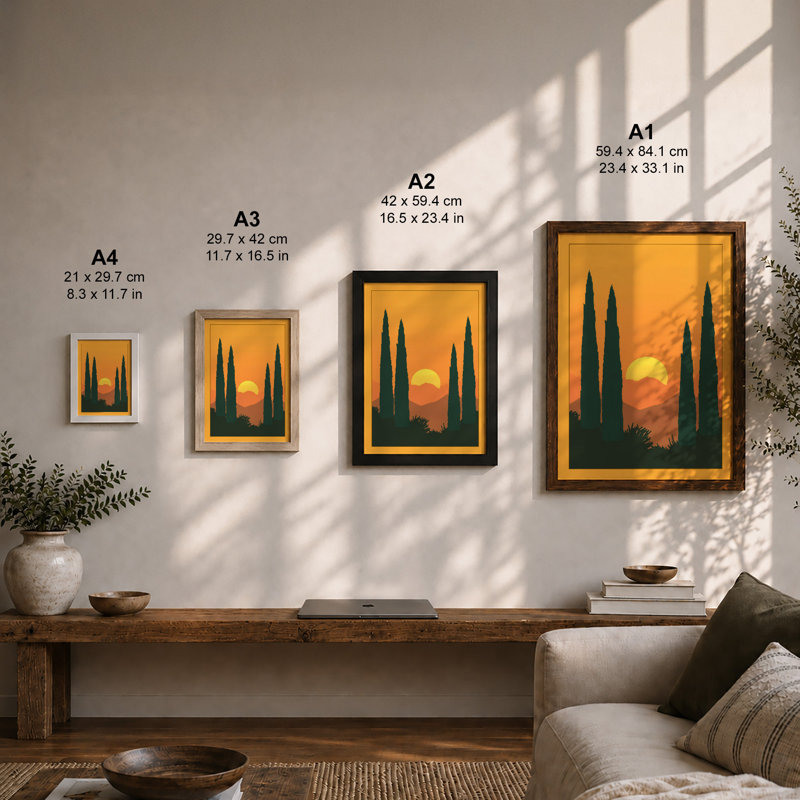 Tuscan Sunset Minimalist - Print, Walnut, A1 - 84.1 x 59.4 cm