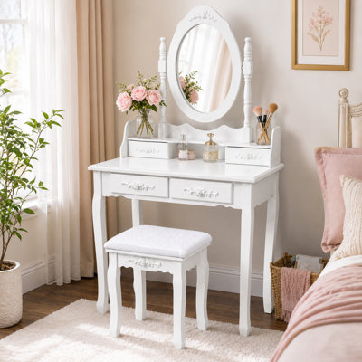  Ensemble de meuble-lavabo traditionnel en MDF avec tabouret pour le rangement et le toilettage de cosmétiques dans la chambre à coucher
