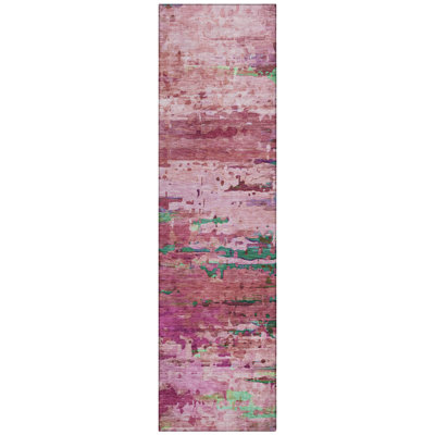 Machine Washable Indoor/Outdoor Xhevrie Pink Rug