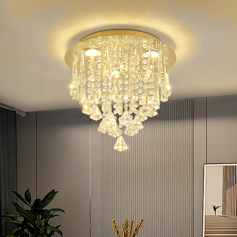 14" Gold Flush Mount Chandeliers 3-color Dimmable