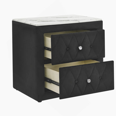 Table de chevet exquise avec revêtement et plateau en faux marbre, deux tiroirs de rangement pour l'organisation et le style de la chambre à coucher