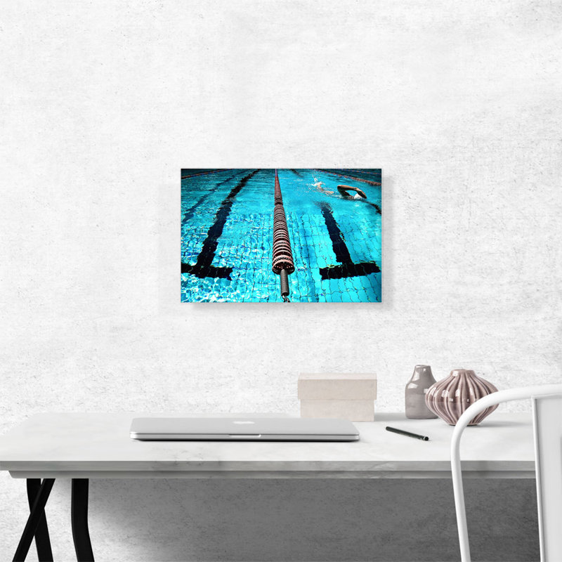 Natation, piscine, nageur, reproduction de photo sur toile tendue, H 12 po x l 18 po x P 0,75 po