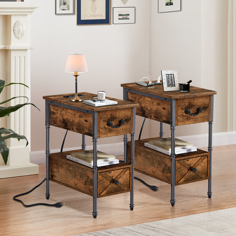 2- Drawer End Table and Built-In Outlets