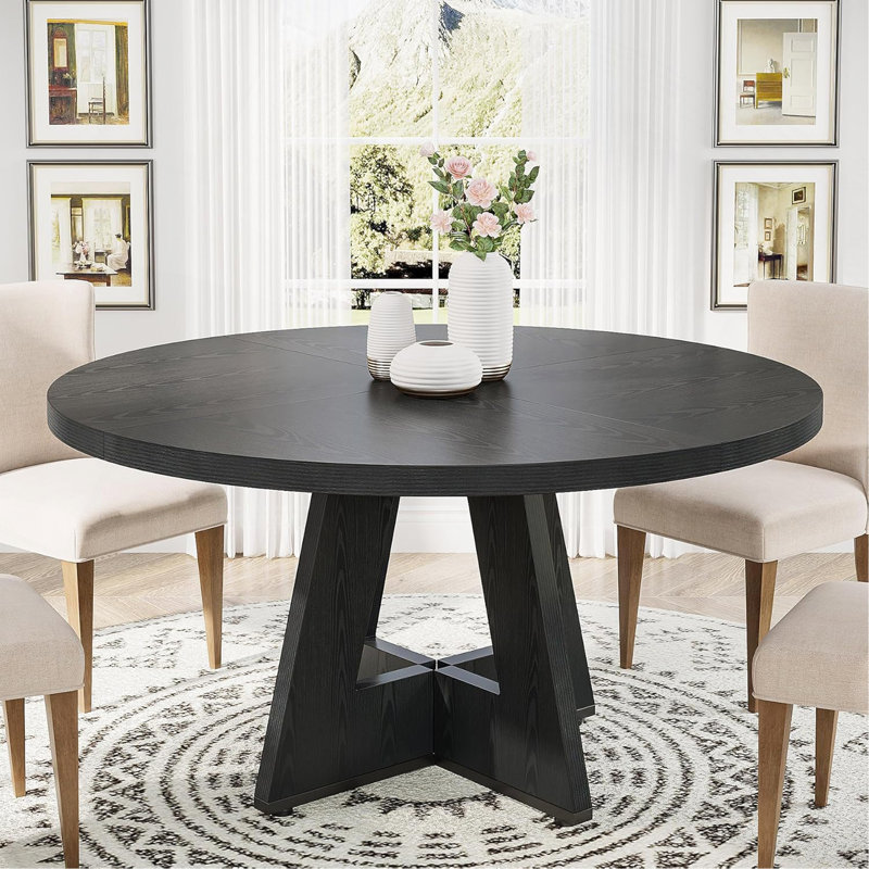 TribeSigns 47" Round Farmhouse Dining Table, Black