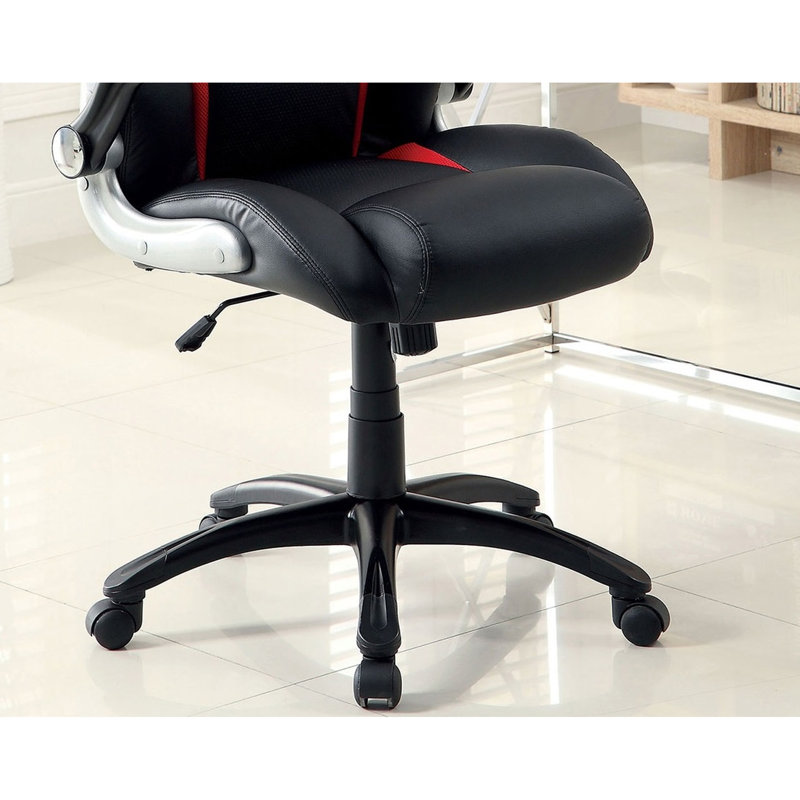 Fauteuil de bureau confortable - noir, détails rouges, hauteur de siège réglable, base de jeu en métal moderne et roues, rembourré, dossier, structure, accents argentés