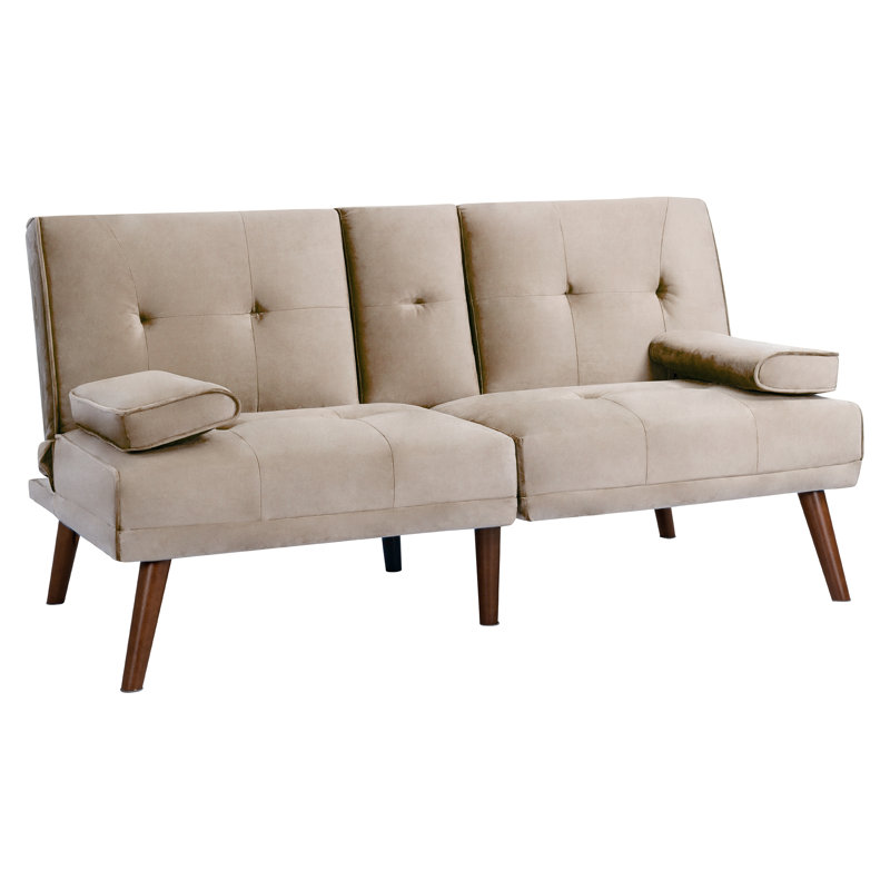 Canapé-lit double rembourré capitonné 59,4 po Lepanto, Velours beige