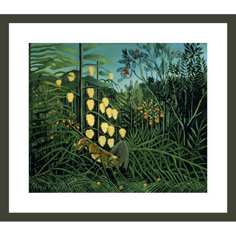 «Tropical Forest: Battling Tiger and Buffalo» par Henri Rousseau, impression giclée sur cadre, H 23,5 po x l 26,75 po