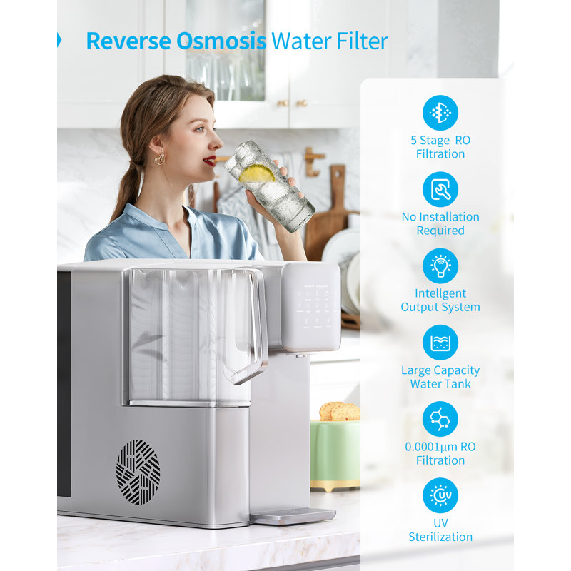 Countertop Water Filter For Tap & Drinking Water with RO Filtration System,Portable Water Purifier,Adjustable Temperature,Grey